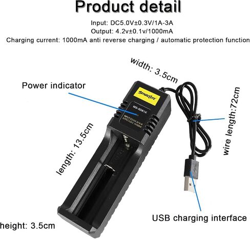 18650 شاحن بطارية USB فتحة واحدة شاحن بطارية ليثيوم 21700 26650 10440 14500 18500 16340 18650 (بطارية) in Kuwait