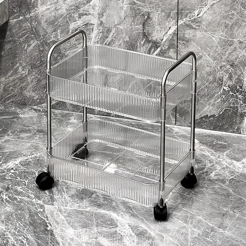 عربة من الأكريليك الشفاف بطبقتين مع إطار وعجلات من الفولاذ المقاوم للصدأ، منظمة غرفة الغسيل الشفافة، وحدة رفوف متنقلة متعددة الوظائف، عربة أدوات متدحرجة لغرفة المعيشة في المكتب in Kuwait
