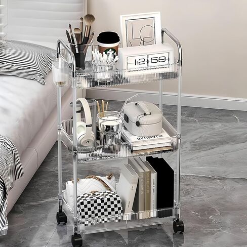 عربة من الأكريليك الشفاف بطبقتين مع إطار وعجلات من الفولاذ المقاوم للصدأ، منظمة غرفة الغسيل الشفافة، وحدة رفوف متنقلة متعددة الوظائف، عربة أدوات متدحرجة لغرفة المعيشة في المكتب in Kuwait