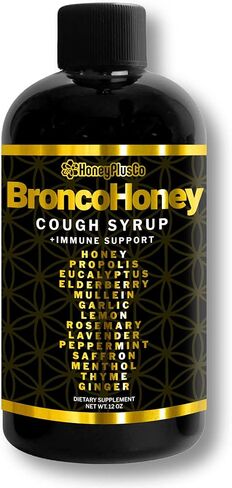 BroncoHoney - Natural Honey Cough Relief +Immune Support - (Reinforced with Propolis, Garlic, Lemon, Mint, Eucalyptus & More for Cough, Cold, Allergy) - 6 Oz in Saudi Arabia