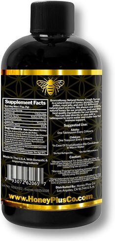 BroncoHoney - Natural Honey Cough Relief +Immune Support - (Reinforced with Propolis, Garlic, Lemon, Mint, Eucalyptus & More for Cough, Cold, Allergy) - 6 Oz in Saudi Arabia