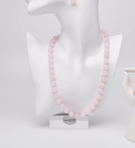 Womens Handmade Beaded Gemstone Necklace - 10mm Natural Gemstone Multicolour, Black, Green, Deep Rose Agate, Amethyst Necklace For Women, Girls (Rose quartz) in Saudi Arabia