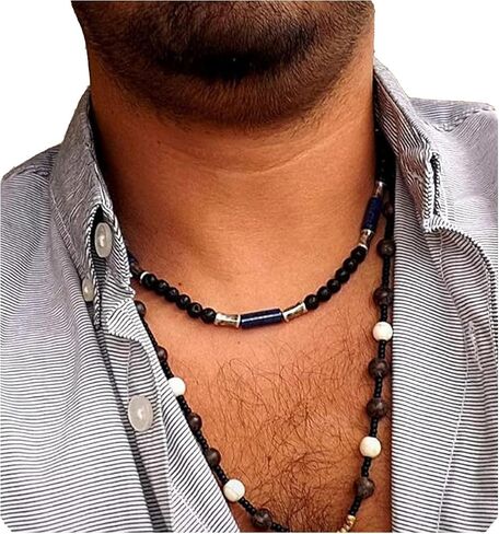 Lapis necklace - Surfer necklace - Real lava and Lapis gems - Men Necklace - Gift for men - Unisex necklace - Men jewelry in Saudi Arabia