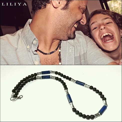 Lapis necklace - Surfer necklace - Real lava and Lapis gems - Men Necklace - Gift for men - Unisex necklace - Men jewelry in Saudi Arabia
