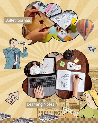 OFFNOVA طابعة ملصقات صغيرة بدون حبر، طابعة جيب مع شريط، طابعة دراسة محمولة للصور والمجلات DIY in Kuwait