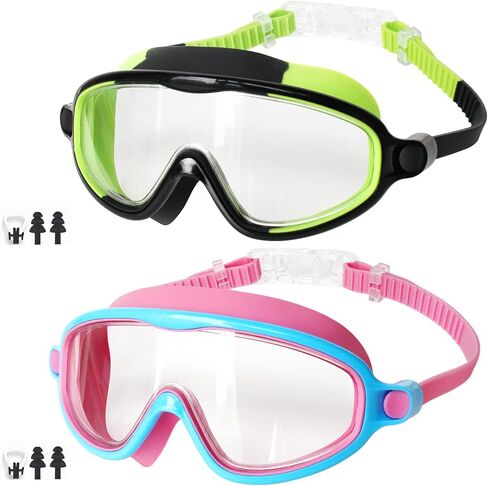 Ayaroun Kids Swim Goggles 2 Pack Anti Fog Wide Vision Swimming Goggles for Kids Age 3-15 with Nose Clips+Ear Plugs in Saudi Arabia