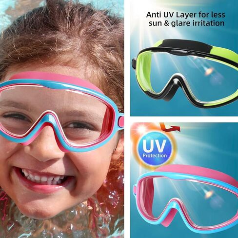 Ayaroun Kids Swim Goggles 2 Pack Anti Fog Wide Vision Swimming Goggles for Kids Age 3-15 with Nose Clips+Ear Plugs in Saudi Arabia