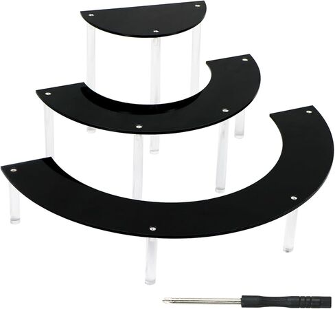 GGOUPTY الاكريليك الناهضون عرض موقف 3 الطبقة السوداء الحلوى الجدول عرض مجموعة نصف القمر الاكريليك حامل كب كيك لمجموعات العرض المتنوعة in Kuwait