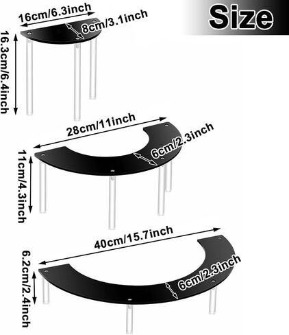 GGOUPTY الاكريليك الناهضون عرض موقف 3 الطبقة السوداء الحلوى الجدول عرض مجموعة نصف القمر الاكريليك حامل كب كيك لمجموعات العرض المتنوعة in Kuwait