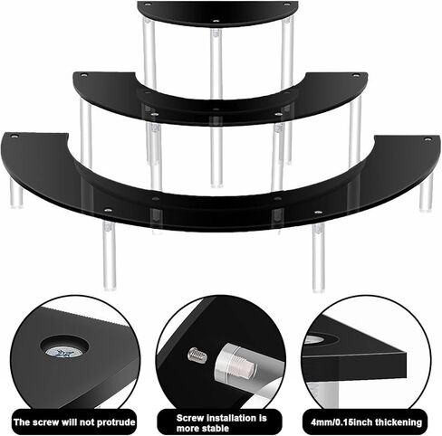 GGOUPTY الاكريليك الناهضون عرض موقف 3 الطبقة السوداء الحلوى الجدول عرض مجموعة نصف القمر الاكريليك حامل كب كيك لمجموعات العرض المتنوعة in Kuwait