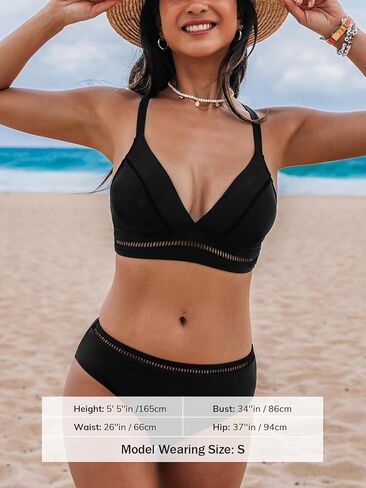 طقم بيكيني نسائي من CUPSHE مكون من قطعتين لباس السباحة برقبة على شكل حرف V وأشرطة واسعة قابلة للتعديل وفتحة متوسطة الارتفاع in Kuwait