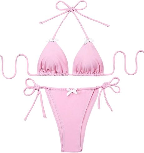 SOLY HUX Women's Bikini Sets High Waisted Two Piece Swimsuits Sexy Bowknot Tie Side Triangle Halter Bathing Suits in Saudi Arabia