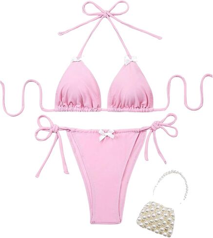 SOLY HUX Women's Bikini Sets High Waisted Two Piece Swimsuits Sexy Bowknot Tie Side Triangle Halter Bathing Suits in Saudi Arabia