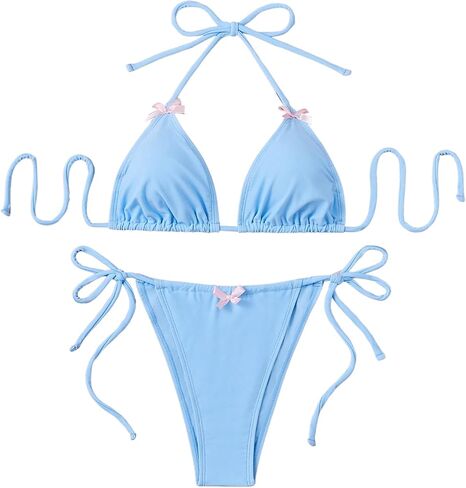 SOLY HUX Women's Bikini Sets High Waisted Two Piece Swimsuits Sexy Bowknot Tie Side Triangle Halter Bathing Suits in Saudi Arabia