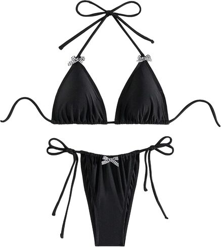 SOLY HUX Women's Bikini Sets High Waisted Two Piece Swimsuits Sexy Bowknot Tie Side Triangle Halter Bathing Suits in Saudi Arabia