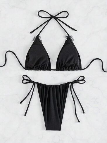 SOLY HUX Women's Bikini Sets High Waisted Two Piece Swimsuits Sexy Bowknot Tie Side Triangle Halter Bathing Suits in Saudi Arabia