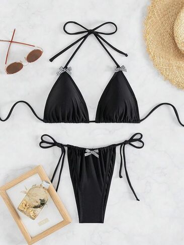 SOLY HUX Women's Bikini Sets High Waisted Two Piece Swimsuits Sexy Bowknot Tie Side Triangle Halter Bathing Suits in Saudi Arabia
