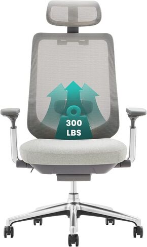 كرسي مكتب شبكي مريح، كرسي مكتب تنفيذي للكمبيوتر عالي الظهر مع مسند رأس قابل للتعديل وأذرع رباعية الأبعاد، مقعد منزلق، قفل إمالة - رمادي فاتح in Kuwait