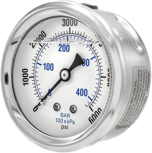 Liquid Filled Center Back Mount Pressure Gauge with 2.5" Dial, 0-6000 PSI, 1/4" Male NPT Connection, Stainless Steel CASE and Bezel (1) in Saudi Arabia