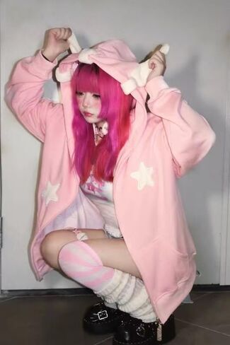 Grhaat Kawaii Angel Wings Star Hoodie Y2k انمي ياباني سحاب Harajuku سويت شيرت غير رسمي مصمم ملابس الشارع الشهير in Saudi Arabia
