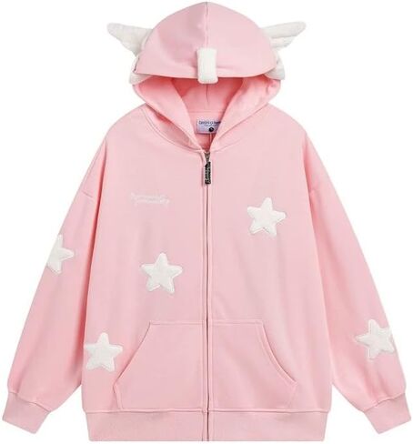 Grhaat Kawaii Angel Wings Star Hoodie Y2k انمي ياباني سحاب Harajuku سويت شيرت غير رسمي مصمم ملابس الشارع الشهير in Saudi Arabia