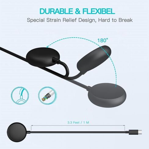 𝐔𝐩𝐠𝐫𝐚𝐝𝐞𝐝 Watch Charger Compatible for Google Pixel Watch, Fast Charging Cable [Portable] Wireless Charging (Black) in Saudi Arabia