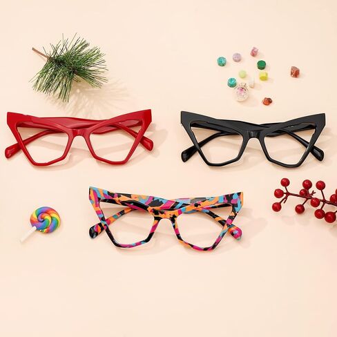 VOOGLAM Multicolor Cat Eye Blue Light Blocking Glasses, Fashion Fake Glasses Frame for Women Anti Eyestrain & UV in Saudi Arabia
