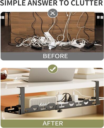 علبة كبل مكتب قابلة للسحب من ROLIZOE مقاس 15.7-29.1 بوصة بدون حفر تحت المكتب، صينية إدارة الكابلات المعدنية تحت المكتب، منظم سلك إدارة الأسلاك تحت مشبك المكتب مع 4 روابط كابل، أسود in Kuwait