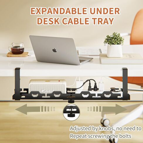 علبة كبل مكتب قابلة للسحب من ROLIZOE مقاس 15.7-29.1 بوصة بدون حفر تحت المكتب، صينية إدارة الكابلات المعدنية تحت المكتب، منظم سلك إدارة الأسلاك تحت مشبك المكتب مع 4 روابط كابل، أسود in Kuwait