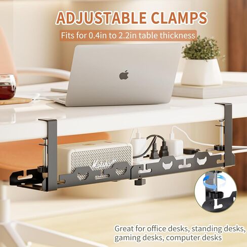 علبة كبل مكتب قابلة للسحب من ROLIZOE مقاس 15.7-29.1 بوصة بدون حفر تحت المكتب، صينية إدارة الكابلات المعدنية تحت المكتب، منظم سلك إدارة الأسلاك تحت مشبك المكتب مع 4 روابط كابل، أسود in Kuwait