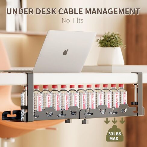 علبة كبل مكتب قابلة للسحب من ROLIZOE مقاس 15.7-29.1 بوصة بدون حفر تحت المكتب، صينية إدارة الكابلات المعدنية تحت المكتب، منظم سلك إدارة الأسلاك تحت مشبك المكتب مع 4 روابط كابل، أسود in Kuwait