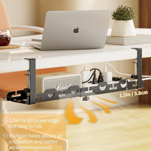 علبة كبل مكتب قابلة للسحب من ROLIZOE مقاس 15.7-29.1 بوصة بدون حفر تحت المكتب، صينية إدارة الكابلات المعدنية تحت المكتب، منظم سلك إدارة الأسلاك تحت مشبك المكتب مع 4 روابط كابل، أسود in Kuwait