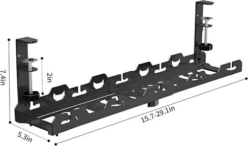 علبة كبل مكتب قابلة للسحب من ROLIZOE مقاس 15.7-29.1 بوصة بدون حفر تحت المكتب، صينية إدارة الكابلات المعدنية تحت المكتب، منظم سلك إدارة الأسلاك تحت مشبك المكتب مع 4 روابط كابل، أسود in Kuwait