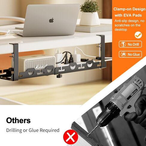 علبة كبل مكتب قابلة للسحب من ROLIZOE مقاس 15.7-29.1 بوصة بدون حفر تحت المكتب، صينية إدارة الكابلات المعدنية تحت المكتب، منظم سلك إدارة الأسلاك تحت مشبك المكتب مع 4 روابط كابل، أسود in Kuwait