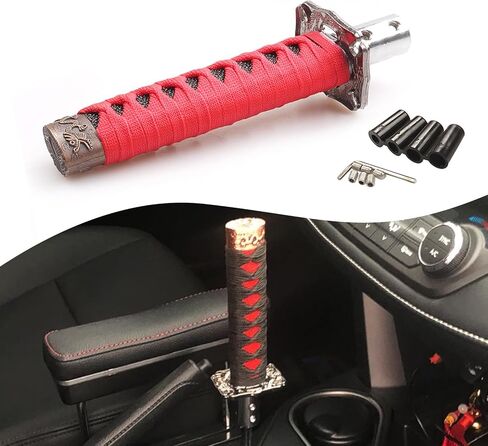 1 PC Gear Shift Knob, Personality Gear Shift Knob, Samurai Sword Short Transmission Bar, with 4 Adapters, Compatible with Most Manual Automatic Transmission Vehicles (Black & Red) in Saudi Arabia