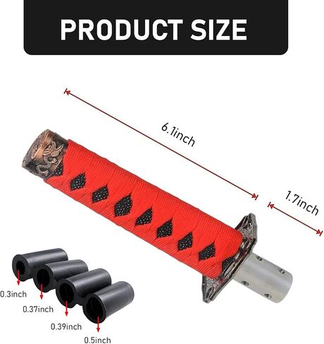 1 PC Gear Shift Knob, Personality Gear Shift Knob, Samurai Sword Short Transmission Bar, with 4 Adapters, Compatible with Most Manual Automatic Transmission Vehicles (Black & Red) in Saudi Arabia