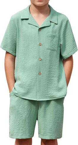 Arshiner Boys 2 Pieces Summer Beach Outfits Short Sleeve Button Down Shirts and Shorts Vacation Texture Sets for Kids in Saudi Arabia
