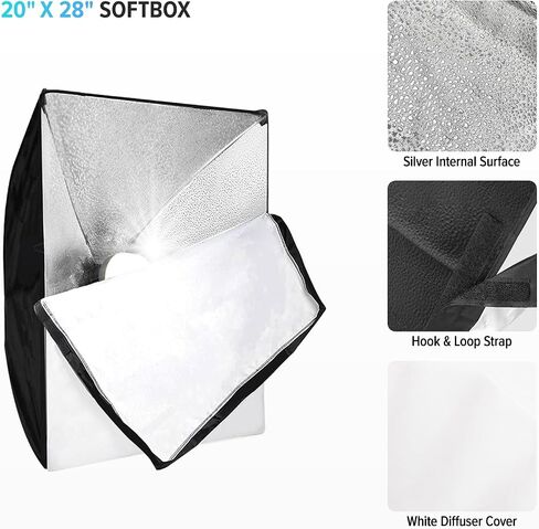 Julius Studio [عبوة واحدة] طقم إضاءة LED Softbox بقدرة 85 وات، صندوق ناعم مقاس 20 × 28 بوصة (عرض × ارتفاع) مع جهاز تحكم عن بعد، سطوع مفرط 6300 لومن، تحكم في الألوان 3200K-5500K، معدّل ناشر ضوء ناعم، JSAG747 in Saudi Arabia
