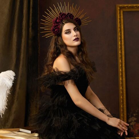 Fantherin Halo Crown with Roses Womens Mexican Flower Goddess Rose Spiked Sun Headpiece for Cosplay Halloween Costume in Saudi Arabia