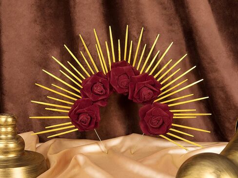 Fantherin Halo Crown with Roses Womens Mexican Flower Goddess Rose Spiked Sun Headpiece for Cosplay Halloween Costume in Saudi Arabia