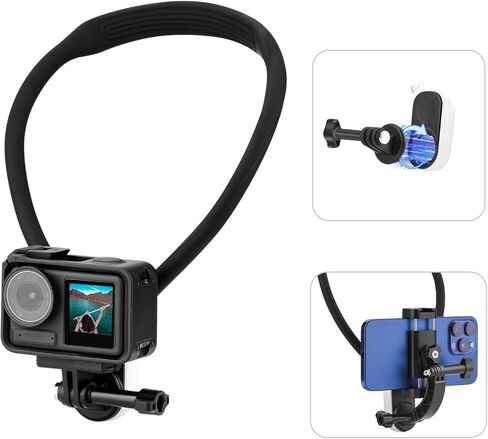 حامل الرقبة المغناطيسي Flymile متوافق مع GoPro Hero 12 11 10 9 OSMO Action 4 3 Insta360، حامل تثبيت سريع للقلادة مع مشبك هاتف لهواتف iPhone Android وملحقات POV VLOG in Kuwait