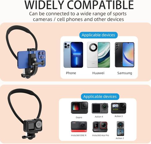 حامل الرقبة المغناطيسي Flymile متوافق مع GoPro Hero 12 11 10 9 OSMO Action 4 3 Insta360، حامل تثبيت سريع للقلادة مع مشبك هاتف لهواتف iPhone Android وملحقات POV VLOG in Kuwait