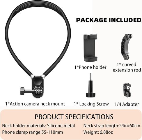 حامل الرقبة المغناطيسي Flymile متوافق مع GoPro Hero 12 11 10 9 OSMO Action 4 3 Insta360، حامل تثبيت سريع للقلادة مع مشبك هاتف لهواتف iPhone Android وملحقات POV VLOG in Kuwait