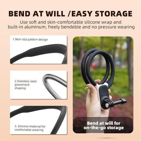 حامل الرقبة المغناطيسي Flymile متوافق مع GoPro Hero 12 11 10 9 OSMO Action 4 3 Insta360، حامل تثبيت سريع للقلادة مع مشبك هاتف لهواتف iPhone Android وملحقات POV VLOG in Kuwait