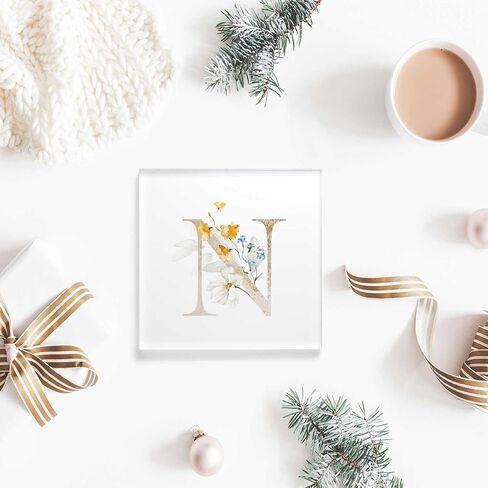 NOHSHE Thank You Gift Ideas Hand-Painted Vintage Flowers with Letter N Acrylic Desk Decor 4x4 Tabletop Wall Sign - Counselor Gifts for Women - Appreciation Gifts for Coworkers in Saudi Arabia