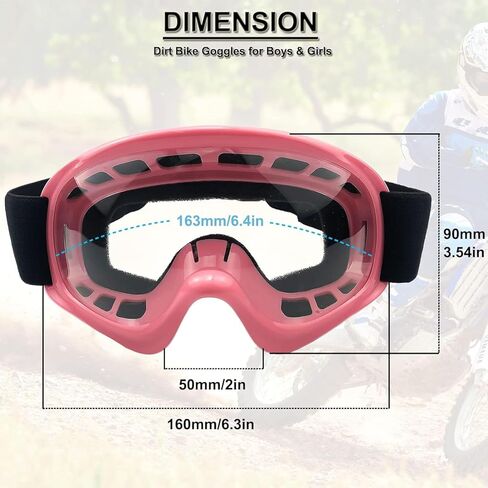 MRS Kids PINK GOGGLES للشباب الترابية حفرة الدراجة مقاومة للصدمات قابلة للتعديل للأطفال ATV رباعية الذهاب كارت دراجة نارية على الطرق الوعرة ركوب موتوكروس سباق الدراجات نظارات نظارات للفتيات عدسة واضحة نظارات الأطفال in Kuwait