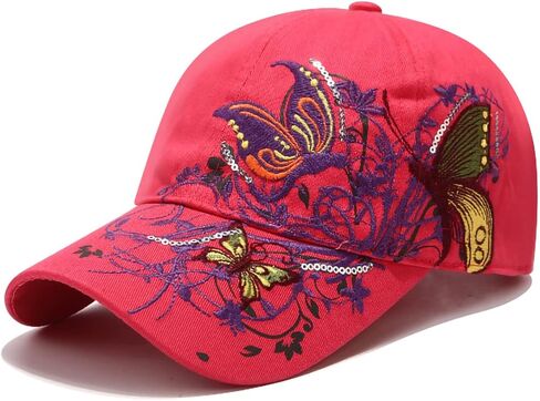 Women Embroidery Butterfly Baseball Cap Flower Print Bling Cap Sun Hat Adjustable in Saudi Arabia