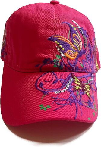 Women Embroidery Butterfly Baseball Cap Flower Print Bling Cap Sun Hat Adjustable in Saudi Arabia