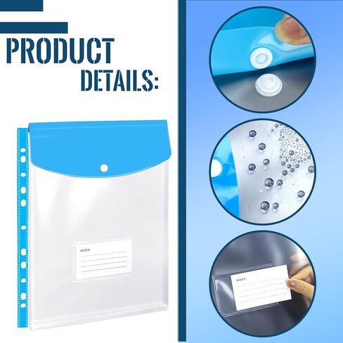 DLOnline 12 Pack Binder Pocket Expandable Folders 11 Holes Plastic Envelopes for 2/3/4 Ring Binder A4/Letter Document Pouch for School Home Office (Vertical-Opening) in Kuwait