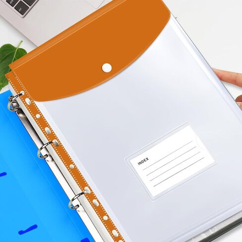 DLOnline 12 Pack Binder Pocket Expandable Folders 11 Holes Plastic Envelopes for 2/3/4 Ring Binder A4/Letter Document Pouch for School Home Office (Vertical-Opening) in Kuwait